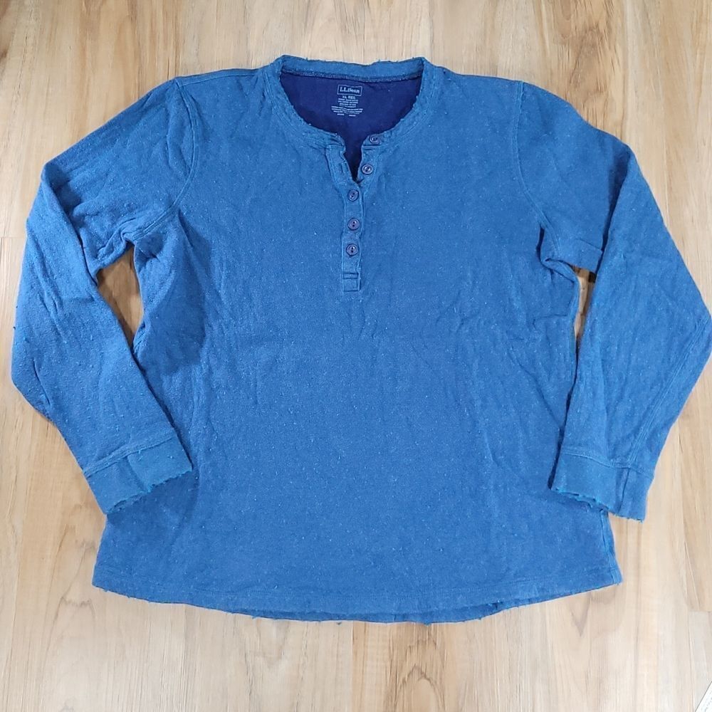 🔺️LL Bean Blue Wool Blend Long Sleeve Henley Top XLarge